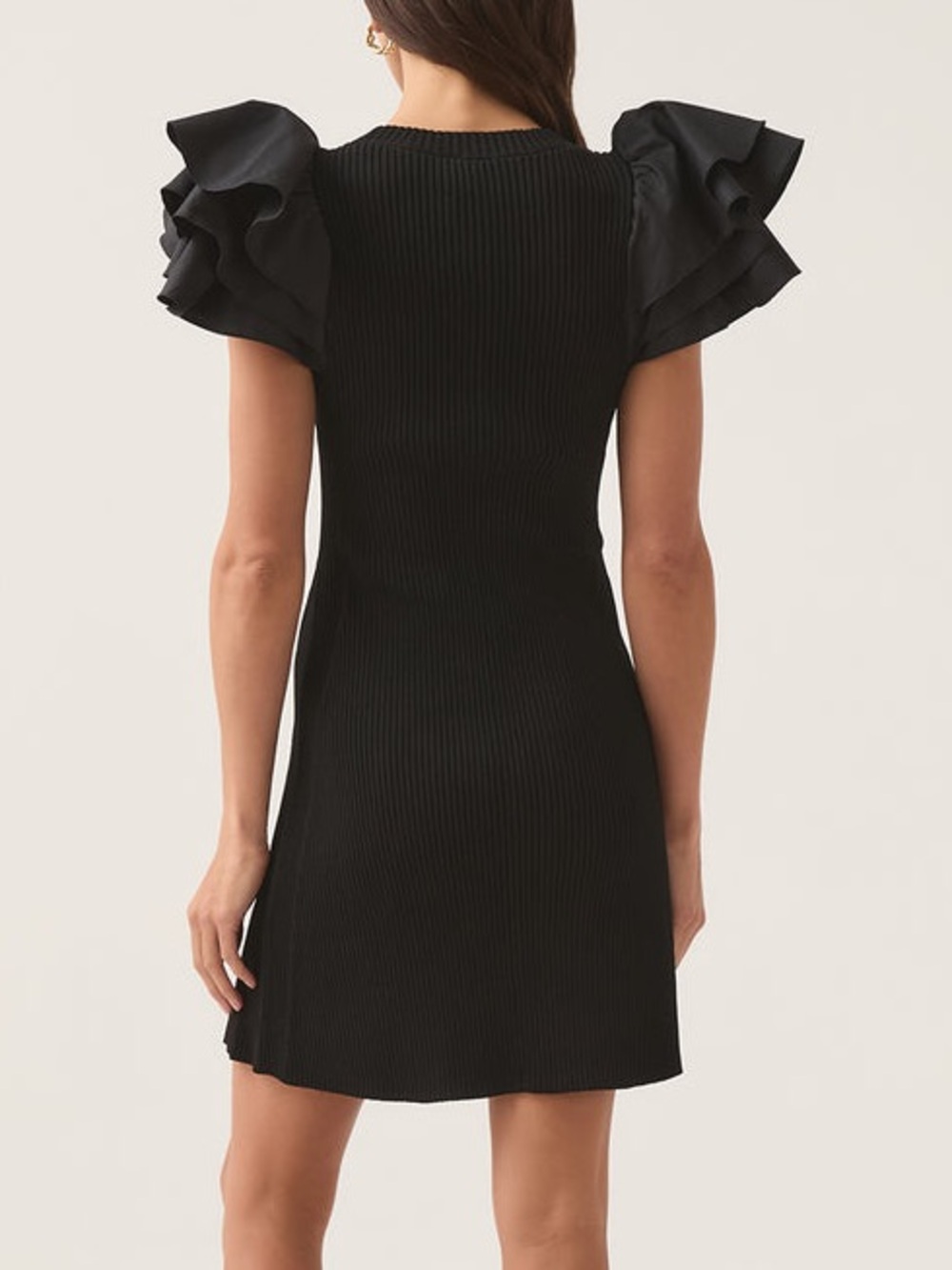 Aje Questa Puff Sleeve Mini Dress Black Ribbed Knit Little Black Dress US 4 - Picture 7 of 16